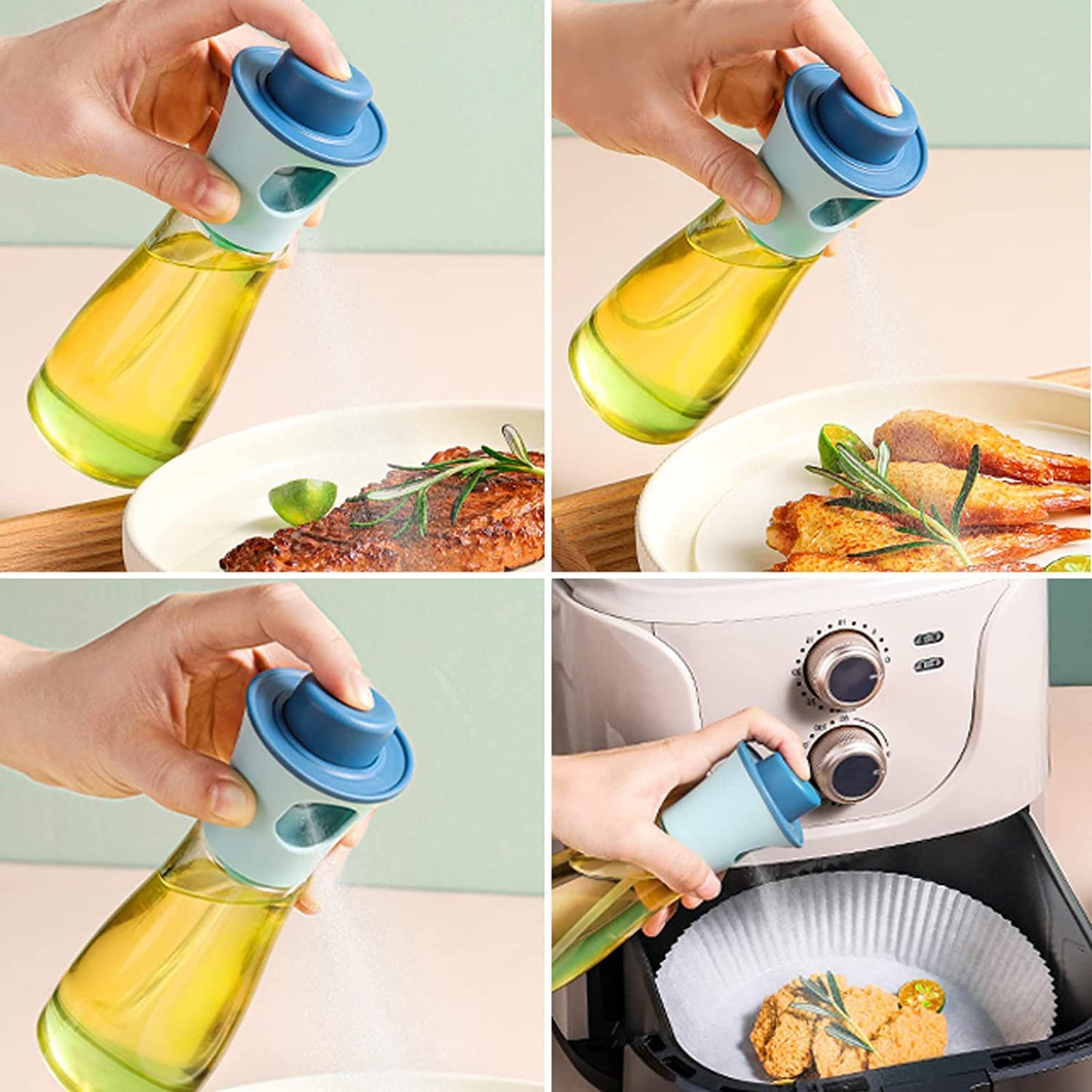 3 in 1 Oil Dispenser Bottle for Kitchen with Brush Glass Spray Bottle 550ml