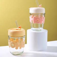 Pearl Chain Glass Cup Female High Beauty Household Water Cup Portable Breakfast Milk Cup Cute glass Straw Double Drinking coffee Cup best for gift