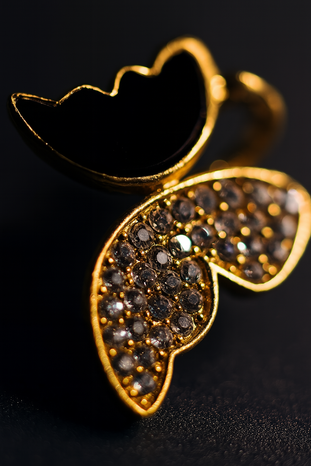 Zircon Butterfly Style Earrings for Women – Elegant Golden & Silver Studs with Black Enamel and Sparkling Stones (AWJ-997) - Golden