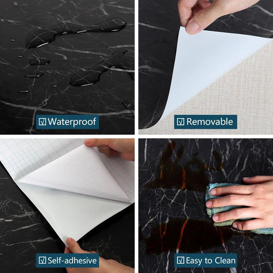 60CMx2M Self Adhesive Black Marble Sheet for Kitchen-Anti Oil and Heat Resistant Wallpaper