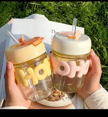Pearl Chain Glass Cup Female High Beauty Household Water Cup Portable Breakfast Milk Cup Cute glass Straw Double Drinking coffee Cup best for gift